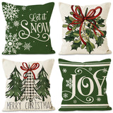 Green Christmas Pillow Cover Linen Printed Pillow Cover Holiday Living Room Bedroom Decoration Cushion Cover