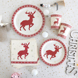 Christmas Decoration Elk Theme Disposable Meal Plate Party Utensils Set Paper Cups Paper Plates Tissue Papers