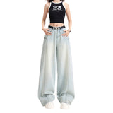 Tencel Wide-Leg Patchwork Jeans Spring Soft Skin-Friendly Drapey Knife-Edge Straight Leg Floor-Length Pants
