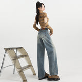 Women's Wide-Leg Jeans High-Waist Loose Drape Hip-Covering Straight Leg Pants
