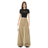 Women's Denim Pants Multi-Pocket Straight Casual Wide-Leg Trousers