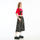 Women's Loose Drape High Waist Wide Leg Workwear Denim Capri Pants