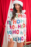 White Ho Ho Ho Letter Graphic Christmas Pajama Set