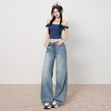 Women's Low-Waist Loose Wide-Leg Pants Casual Straight-Leg Jeans
