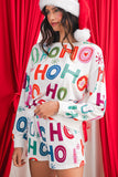 White Ho Ho Ho Letter Graphic Christmas Pajama Set