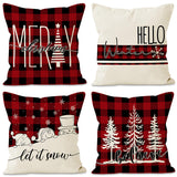 Christmas Pillowcase Linen Red Black Checkered Letter Printed Pillow Cover Holiday Living Room Decoration