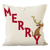 Christmas deer print pillow cover linen pillowcase holiday sofa cushion waist pillowcase home