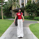 Women's White Casual Pants for Summer Low Waist Flared Denim Trousers