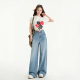 Wide Leg Jeans Women Spring New Retro High Waist Loose Straight Long Pants