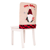 Christmas decoration chair cover with red and black checkered edges, Christmas season forest old man cartoon chair cover