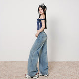 Women's Low-Waist Loose Wide-Leg Pants Casual Straight-Leg Jeans