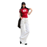 Women's White Casual Pants for Summer Low Waist Flared Denim Trousers
