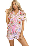 Pink Christmas Print Short Sleeve Shirt and Pajama Set