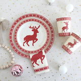 Christmas Decoration Elk Theme Disposable Meal Plate Party Utensils Set Paper Cups Paper Plates Tissue Papers