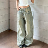Retro high street wash pocket embroidered casual slimming jeans