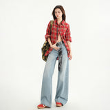 High Street Straight Leg Loose Drape Wide Leg Jeans for Women