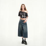 Women's Seven-Quarter Pants High-Waisted Wide-Leg Jeans