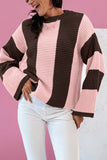 Myosotis Striped Color Block Thermal Textured Knit Drop Shoulder Sweater