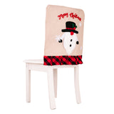 Christmas decoration chair cover with red and black checkered edges, Christmas season forest old man cartoon chair cover