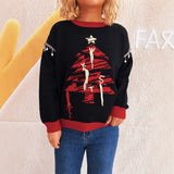 Casual Knitted Sweater Round Neck Splicing Christmas Tree Women's Hoodie