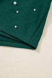 Dark Green Pearl Embellished Drop Shoulder Pullover Elastic Waist Mini Skirt Set