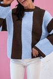 Myosotis Striped Color Block Thermal Textured Knit Drop Shoulder Sweater
