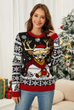 Christmas reindeer jacquard round neck knitted sweater top pullover sweater