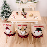 Christmas decoration chair cover with red and black checkered edges, Christmas season forest old man cartoon chair cover