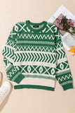 Dark Green Abstract Print Pullover Sweater