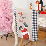 Christmas decoration, printed chimney, elderly chair cover, red and black checkered chair cover, backrest decoration