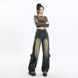 Women's High Waist Denim Pants Loose Design Sense Leg Wide Leg Pants