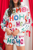 White Ho Ho Ho Letter Graphic Christmas Pajama Set
