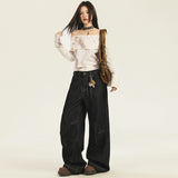 Casual Loose Wide-Leg Jeans Women Straight Leg Floor-Length Pants
