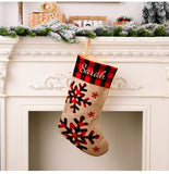 Christmas stockings decoration red and black checkered imitation linen cloth embroidered gift bag