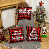Christmas decoration red linen checkered Christmas square pillow cover sofa cushion cover without pillow core