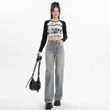 Wide Leg Jeans for Women High Waist Loose Slimming Frayed Hem Floor-Length Pants