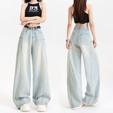 Tencel Wide-Leg Patchwork Jeans Spring Soft Skin-Friendly Drapey Knife-Edge Straight Leg Floor-Length Pants