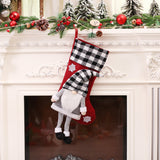 Christmas Day Decoration Red Black White Grid Faceless Forester Christmas Socks Dwarf Hanging Doll Candy Gift Bag