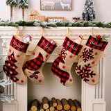 Christmas stockings decoration red and black checkered imitation linen cloth embroidered gift bag