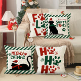 Christmas striped pillow cover linen black cat print pillowcase home holiday decoration cushion cover