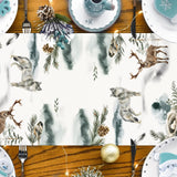 New reindeer fox white linen table flag Christmas decoration tablecloth tea flag printed coffee table cloth
