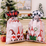 Christmas New Checkered Edge Imitation Linen Cartoon Printed Forest Elderly Gift Bag Creative Gift Storage