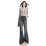 Wide Leg Flared Pants High Waist Long Length Loose Fit Raw Hem Denim Jeans for Women