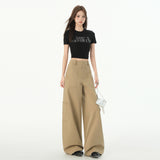 Women's Denim Pants Multi-Pocket Straight Casual Wide-Leg Trousers