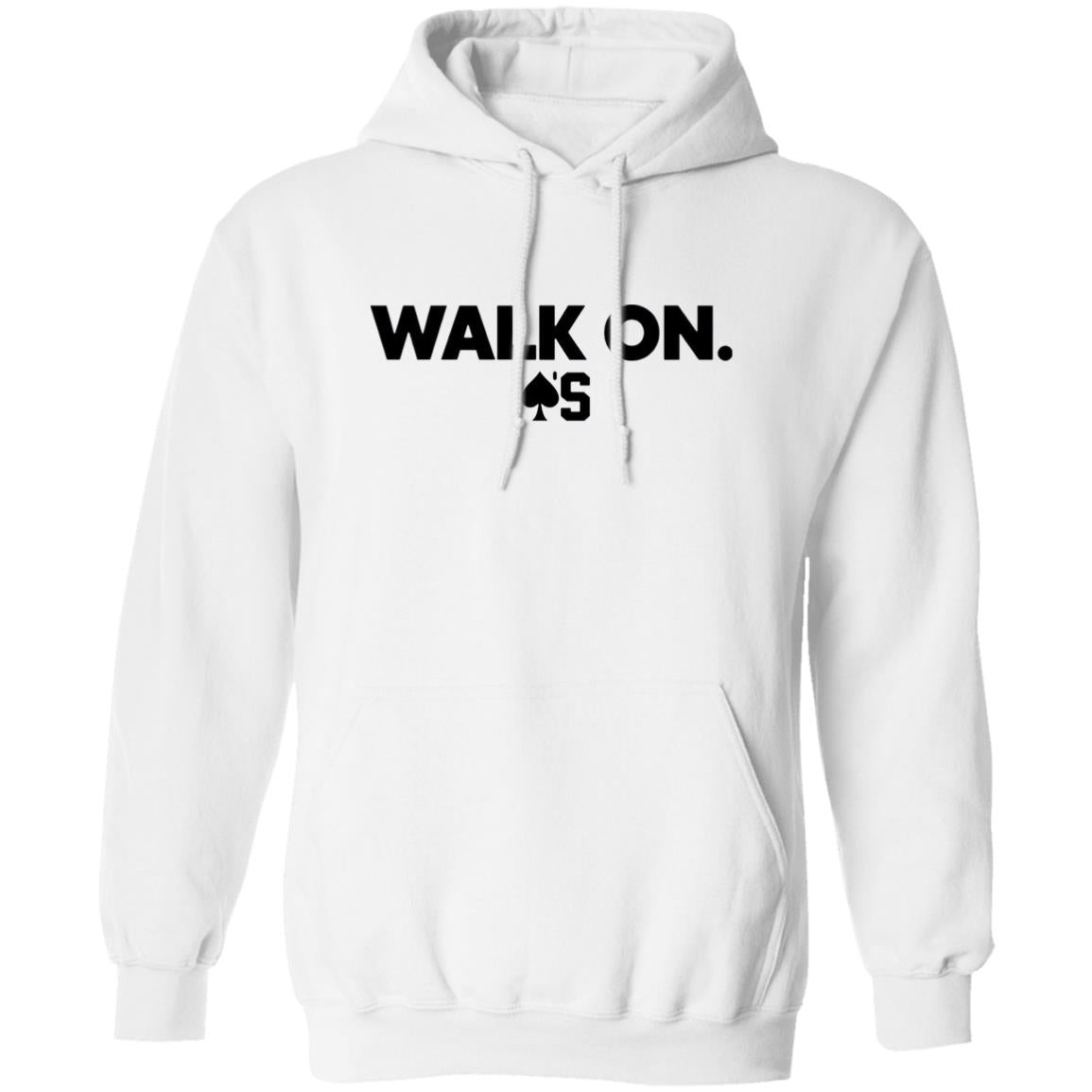 White hoodie with 'WALK ON.' text and logo on a white background