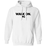 White hoodie with 'WALK ON.' text and logo on a white background