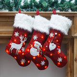 Christmas Lights Decoration Red Hemp Embroidery Christmas Socks Gift Bag Luminous Christmas Socks