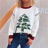 Casual Knitted Sweater Round Neck Splicing Christmas Tree Women's Hoodie