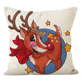 Christmas reindeer print pillow cover linen pillowcase home holiday sofa decoration