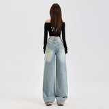 Denim Pants Spring New Washed Distressed Floor-Length Wide Straight Leg Pants for Women